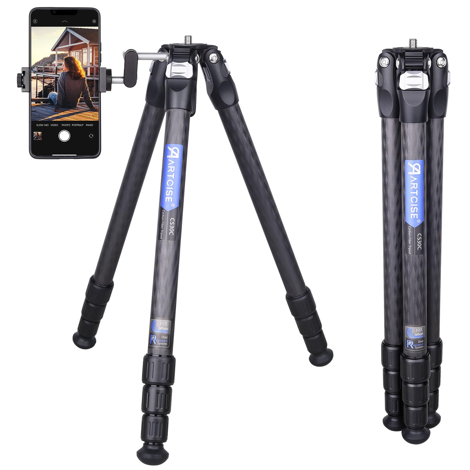 Amazon | ARTCISE 25.5mm管経 カーボン 三脚 8.5-114cm使用高度 軽量で